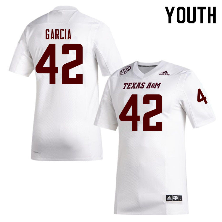 Youth #42 Cade Garcia Texas A&M Aggies College Football Jerseys Sale-White - Click Image to Close